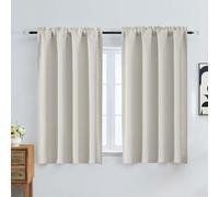 OVZME Natural Room Darkening Curtains for Bedroom 45 Inches Long 2 Panels Set, Solid Thermal Insulated Blackout Curtains, Energy Saving Soft Fabric Window Drapes, Dual Rod Pocket, 2x40Wx45L Inches