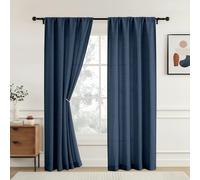 OVZME Navy Blue Curtains 84 Inches Long 2 Panels, Soft Airy Textured Light Filtering Rod Pocket Curtains, Faux Linen Modern Farmhouse Drapes for Living Room Bedroom, Navy Blue, 2x42Wx84L Inches