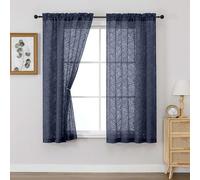 OVZME Navy Blue Sheer Curtains 63 Inch Length 2 Panel, Light Filtering Bedroom Curtains with Dual Rod Pocket, Leaf Clip Jacquard Sheer Farmhouse Window Drapes for Living Room, 2x42Wx63L Inches