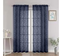 OVZME Navy Blue Sheer Curtains 72 Inches Long 2 Panels, Voile Soft Airy Leaf Jacquard Textured Elegant Sheer Curtains for Living Room Bedroom Door Window, Dual Rod Pocket Drapes, 2x42Wx72L Inches