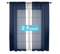 OVZME Navy Blue Sheer Curtains Set of 2 Panels 84 Inch Drop Lightweight Transparent Panels for Window Study Living Room Bedroom Navy Blue Panel W106 x
