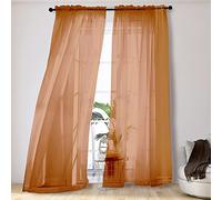 OVZME Orange Sheer Curtains 108 Inches Long, Light Filtering Semi Transparent Lightweight Voile Rod Pocket Window Curtains for Bedroom, Living Room, W42 x L108, Set of 2 Drape Panels