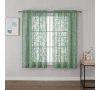 OVZME Sage Green Sheer Curtains 54 inches Long 2 Panels for Living Room, Jacquard Clip Leaf Pattern Textured Light Filtering Window Semi Sheer Voile Drapes for Bedroom, Each Panel 42 x 54 Inch