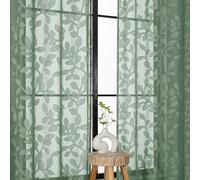 OVZME Sage Green Sheer Curtains 84 inches Long 2 Panels for Living Room, Jacquard Clip Leaf Pattern Textured Light Filtering Window Semi Sheer Voile Drapes for Bedroom, Each Panel 42 x 84 Inch
