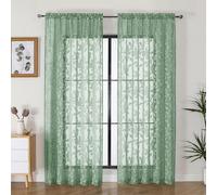 OVZME Sage Green Sheer Curtains 84 inches Long 2 Panels for Living Room, Jacquard Clip Leaf Pattern Textured Light Filtering Window Semi Sheer Voile Drapes for Bedroom, Each Panel 52 x 84 Inch
