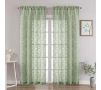 OVZME Sage Green Sheer Curtains 90 Inches Long 2 Panels, Leaf Jacquard Light Filtering Farmhouse Voile Sheer Curtains for Living Room, Modern Drapes with Dual Rod Pocket Design, 2x42Wx90L Inches
