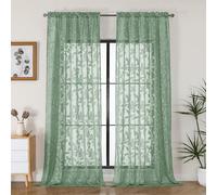 OVZME Sage Green Sheer Curtains 96 inches Long 2 Panels for Living Room, Jacquard Clip Leaf Pattern Textured Light Filtering Window Semi Sheer Voile Drapes for Bedroom, Each Panel 52 x 96 Inch