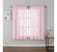 OVZME Sheer Curtains in Blush Pink, 54" long, 2-pack, Jacquard with Leaf Pattern, semi-transparent and light-permeable, ideal for living room or bedroom, each curtain 42 x 54"