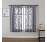 OVZME Sheer Curtains in Gray, 54" long, set of 2, Jacquard with leaf pattern, semi-transparent and light-permeable, ideal for living room or bedroom, each curtain 42" x 54"