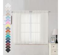 OVZME Sheer Curtains Ivory 45 inches Long Kitchen Curtains, Rod Pocket Clean Selvedge Voile Window Treatments, 2 Panels=84 Inches Width.