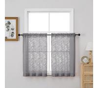 OVZME Textured Black Sheer Curtains Tier 36 inch Length 2 Panels Set, Light Filtering Elegant Farmhouse Short Sheer Curtains for Bedroom Basement Small Window, Dual Rod Pocket, 2x30Wx36L Inches