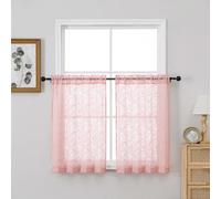 OVZME Textured Blush Pink Sheer Curtains Tier 36 inch Length 2 Panels, Light Filtering Elegant Farmhouse Short Sheer Curtains for Bedroom Basement Small Window, Dual Rod Pocket, 2x30Wx36L Inches