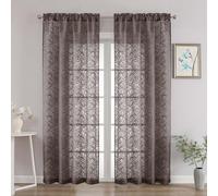 OVZME Textured Chocolate Sheer Curtains 84 Inches Long 2 Panels Set, Light Filtering Leaf Jacquard Voile Semi Sheer Curtains for Bedroom, Dual Rod Pocket Farmhouse Window Drapes, 2x42Wx84L Inches