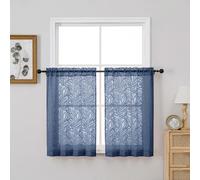 OVZME Textured Dusty Blue Sheer Curtains Tier 36 inch Length 2 Panels, Light Filtering Elegant Farmhouse Short Sheer Curtains for Bedroom Basement Small Window, Dual Rod Pocket, 2x28Wx36L Inches