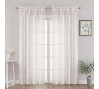OVZME Textured Ivory Sheer Curtains 84 Inches Long 2 Panels Set, Light Filtering Leaf Jacquard Voile Semi Sheer Curtains for Bedroom, Dual Rod Pocket Farmhouse Window Drapes, 2x42Wx84L Inches