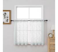 OVZME Textured Light Grey Sheer Curtains Tier 36 inch Length 2 Panels, Light Filtering Elegant Farmhouse Short Sheer Curtains for Bedroom Basement Small Window, Dual Rod Pocket, 2x30Wx36L Inches