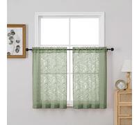 OVZME Textured Sage Green Sheer Curtains Tier 36 inch Length 2 Panels, Light Filtering Elegant Farmhouse Short Sheer Curtains for Bedroom Basement Small Window, Dual Rod Pocket, 2x28Wx36L Inches