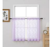 OVZME Textured Sheer Curtains Tier 36 inch Length 2 Panels, Light Filtering Elegant Farmhouse Short Sheer Curtains for Bedroom Basement Small Window, Dual Rod Pocket, Lavender, 2x30Wx36L Inches