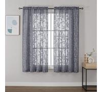 OVZME Transparent Curtains in Grey, Set of 2, 160 cm long, Jacquard with Leaf Pattern, Semi-Transparent and Light-Permeable, Ideal for Living Room or Bedroom, Each Curtain 106.7 x 160 cm