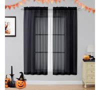 OVZME Voile Sheer Window Privacy Curtains, Rod Pocket Elegant Airy Sheer Curtains Drapes for Living Room/Bedroom, Black, W42 x L63, 2 Panels