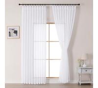 OVZME White Crushed Voile Extro Wide Sheer Curtains 84 Inches Long 2 Pieces, Textured Light Filtering Sheer Window Drapes, Farmhouse Pinch Pleated Curtains for Sliding Glass Door, 2x60Wx84L Inches