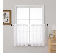 OVZME White Kitchen Sheer Curtains 30 inch Length 2 Panels Set, Voile Light Filtering Farmhouse Leaf Jacquard Short Tier Curtains for Cafe Bathroom Bedroom, Dual Rod Pocket, 2x30Wx30L Inches