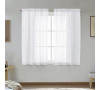 OVZME White Sheer Curtains 45 Inch Long 2 Panels, Rod Pocket Voile Drapes for Small Windows, Each 42 by 45 Inches.
