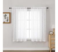 OVZME White Sheer Curtains 54 Inch Length 2 Panels, Soft Airy Light Filtering Breathable Leaf Clip Jacquard Textured Short Drapes for Bathroom Bedroom Windows, Dual Rod Pocket, 2x42Wx54L Inches