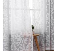 OVZME White Sheer Curtains 63 inches Long 2 Panels for Living Room, Jacquard Clip Leaf Pattern Textured Light Filtering Window Semi Sheer Voile Drapes for Bedroom, Each Panel 42 x 63 Inch