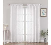 OVZME White Sheer Curtains 72 Inches Long 2 Panels Set, Voile Soft Airy Leaf Jacquard Textured Elegant Sheer Curtains for Living Room Bedroom Door Window, Dual Rod Pocket Drapes, 2x42Wx72L Inches