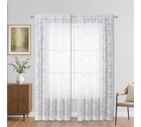 OVZME White Sheer Curtains 84 Inches Long 2 Panels, Airy Voile Jacquard Bird Textured Curtains, Semi Sheer Farmhouse Rod Pockets Curtain Drapes for Bedroom Living Room, 52W x 84L