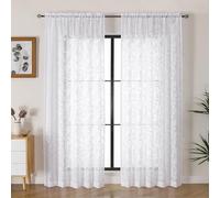OVZME White Sheer Curtains 84 inches Long 2 Panels for Living Room, Jacquard Clip Leaf Pattern Textured Light Filtering Window Semi Sheer Voile Drapes for Bedroom, Each Panel 52 x 84 Inch