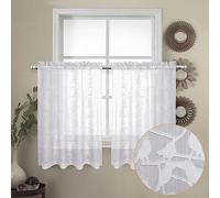 OVZME White Sheer Curtains Tier 36 inch Length 2 Panels Set, Light Filtering Elegant Textured Short Bird Curtains for Bedroom Basement Small Window, Dual Rod Pocket, 2x38Wx36L Inches