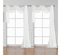 OVZME White Sheer Window Curtains 144 inch Extra Long 2PCS, Airy Scarf Drapes Backdrop Translucent Window Treatments for Canopy Bed/Wedding/Living Room/Bedroom/Anniversary, 12FT L