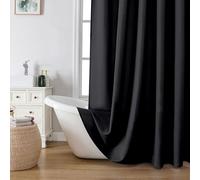 OVZME Zora Solid Black Shower Curtain for Bathroom, Fabric Shower Curtain- Soft Cloth & Hotel Spa Quality, Water Repellent, Machine Washable Shower Curtain Set with 12 Hooks, Grommets Top, 72Wx72L
