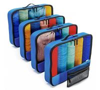 OW-Travel Packing Cubes for Suitcases (5Pcs Blue Medium with Mesh Zip Pouch) Lightweight Suitcase Organiser Bags Travel Clothes Storage Dividers for Luggage and Packing Cubes for Backpack