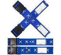 OW-Travel Personalised Cross Luggage Straps for Suitcases, Blue, 4 Pack