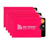 OW-Travel RFID Card Holder Protector Sleeves (5 Pack Pink) Slim RFID Blocking Card Blocker for Contactless Cards. Bank Cards Protectors Security. Shielded Pocket Wallet for Men and Holders for Women