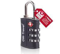 OW-Travel TSA Approved Luggage Locks Suitcase Locks (1 Pack Black) ABS 3 Digit Security Suitcase Padlock. Travel Bag Combination Luggage Padlocks for Suitcases. TSA Travel Lock for Bags and Cases
