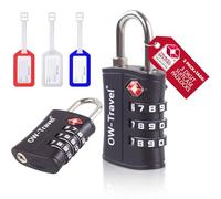 OW-Travel TSA Approved Luggage Locks Suitcase Locks (2 Pack and 3 Tags) ABS 3 Digit Security Suitcase Padlock. Travel Bag Combination Luggage Padlocks for Suitcases. TSA Travel Lock for Bags and Cases