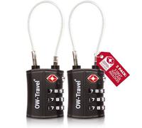 OW-Travel TSA Approved Luggage Locks Suitcase Locks (2 Pack Black) 3 Digit Flexible Cable Suitcase Padlock. Travel Bag Combination Luggage Padlocks for Suitcases. TSA Travel Lock for Bags and Cases