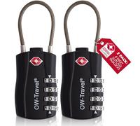 OW-Travel TSA Approved Luggage Locks Suitcase Locks (2 Pack Black) 4 Digit Flexible Cable Suitcase Padlock. Travel Bag Combination Luggage Padlocks for Suitcases. TSA Travel Lock for Bags and Cases