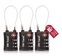 OW-Travel TSA Approved Luggage Locks Suitcase Locks (3 Pack Black) 3 Digit Flexible Cable Suitcase Padlock. Travel Bag Combination Luggage Padlocks for Suitcases. TSA Travel Lock for Bags and Cases