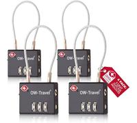 OW-Travel TSA Approved Luggage Locks Suitcase Locks (4 Pack Black) 3 Digit Flexible Cable Suitcase Padlock. Travel Bag Combination Luggage Padlocks for Suitcases. TSA Travel Lock for Bags and Cases