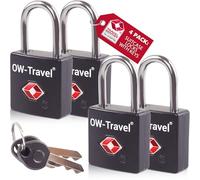 OW-Travel TSA Approved Luggage Locks Suitcase Locks with Keys (4 Pack Black) Travel Padlock Bag Small Padlock. Luggage Padlocks for Suitcases. Mini TSA Suitcase Padlocks with Keys for Bags and Cases