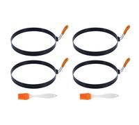 Owaefuqoir 2X 8 Inch Pancake Ring Stainless Steel Omelet Ring with Silicone Insulated Handle Round Egg Rings Molds with Oil Brush