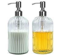 owandan Soap Dispenser 18 oz, 2 Pack Clear Glass Hand Dish for Mother's Gift Soap Dispensers Bathroom with Stainless Steel Pump, Refillable Kitchen Liquid Decorative Bottles for Hand Sanitizer, Lotion