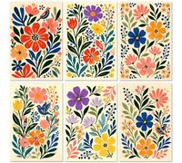 OWANVION 6 Pack Paint by Number Kits for Adult, Vibrant Folk Floral & Bird Home Wall Decor, DIY Acrylic Oil Painting by Numbers Kits for Beginner 8x12 Inch