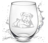OWATRKDEY English Bulldog Stemless Wine Glass - Laser Engraved - Ideal for Birthdays, Parties, Weddings and Mother's/Father's Day Gifts, Bulldog Gifts for Women - Ideal for Bulldog Lovers, 17 oz.