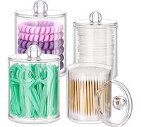 OWAYOTO Cotton Bud Holder 10 Oz Bathroom Jars with Lids Small Cotton Swab Ball Pad Holder Makeup Organizer Containers Dispenser for Cotton Ball Swab Pad Cotton Pad Holder 4pcs